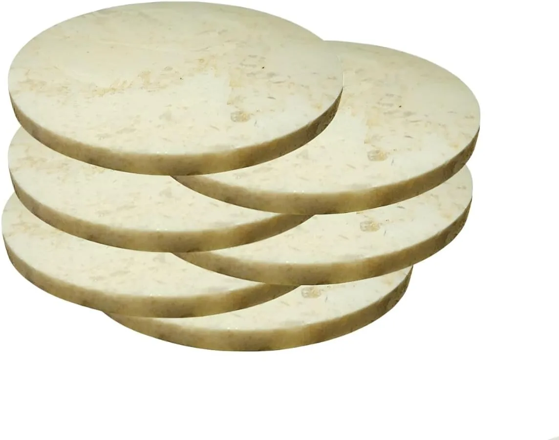 SS Antiquity & Marble Set of 6 –3.5 Egyptian Handmade Marble Coasters–Luxury Drink Coasters for Coffee Table, Home Bar, Kitchen & Office – Elegant Natural Stone Design with Soft Velvet Base.