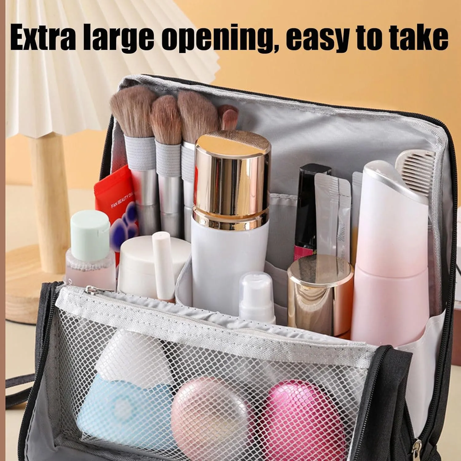 Standing Makeup Bag Portable, Large Capacity, Doresty Makeup Bag, Toiletry Bag For Women,Makeup Bag Organizers With Compartments (Gray)