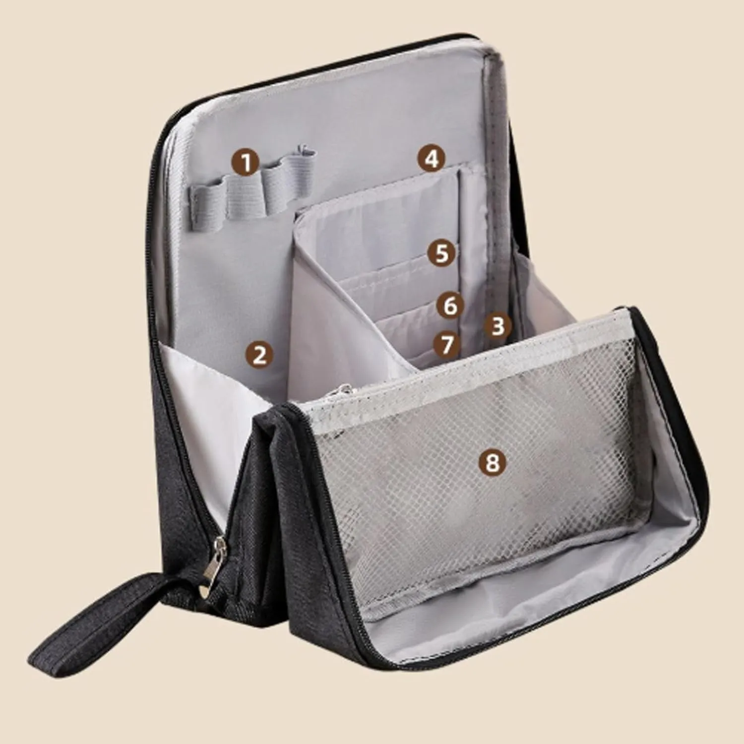 Standing Makeup Bag Portable, Large Capacity, Doresty Makeup Bag, Toiletry Bag For Women,Makeup Bag Organizers With Compartments (Gray)