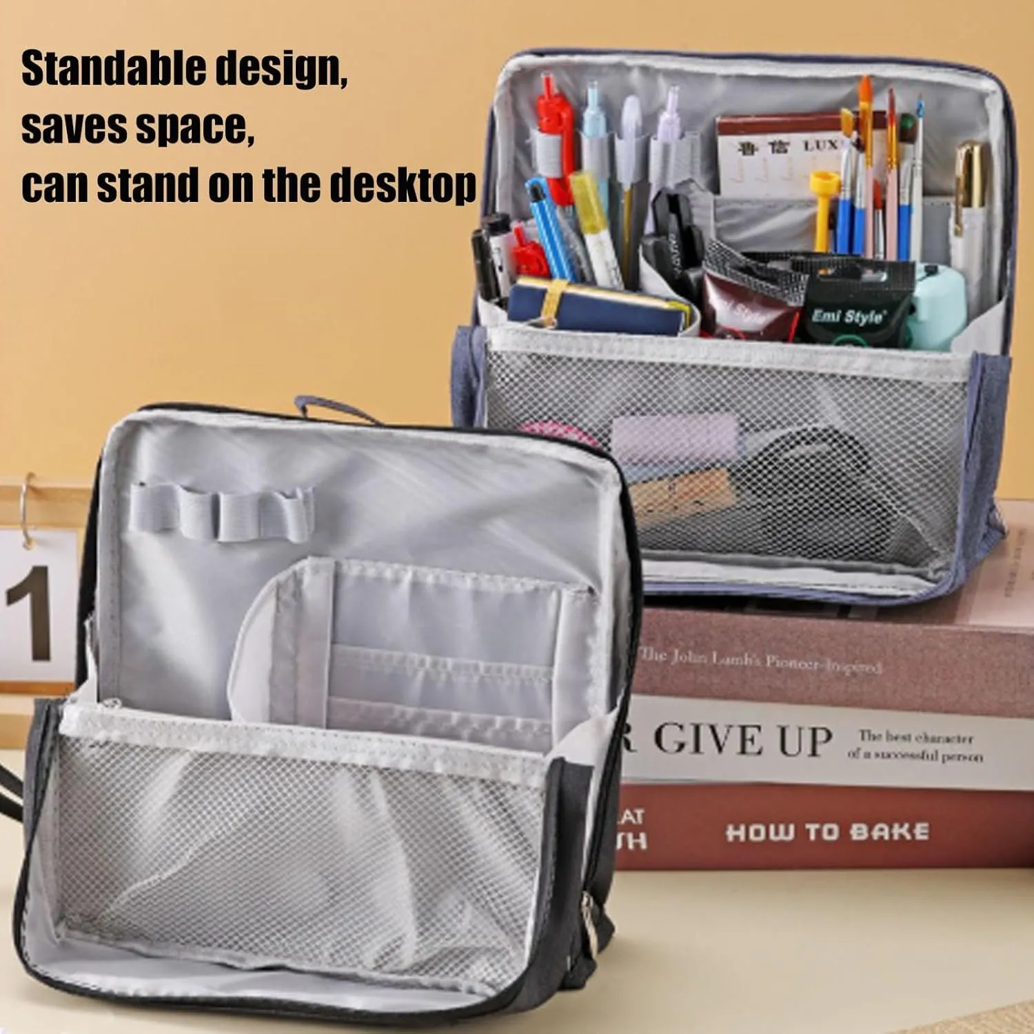 Standing Makeup Bag Portable, Large Capacity, Doresty Makeup Bag, Toiletry Bag For Women,Makeup Bag Organizers With Compartments (Gray)