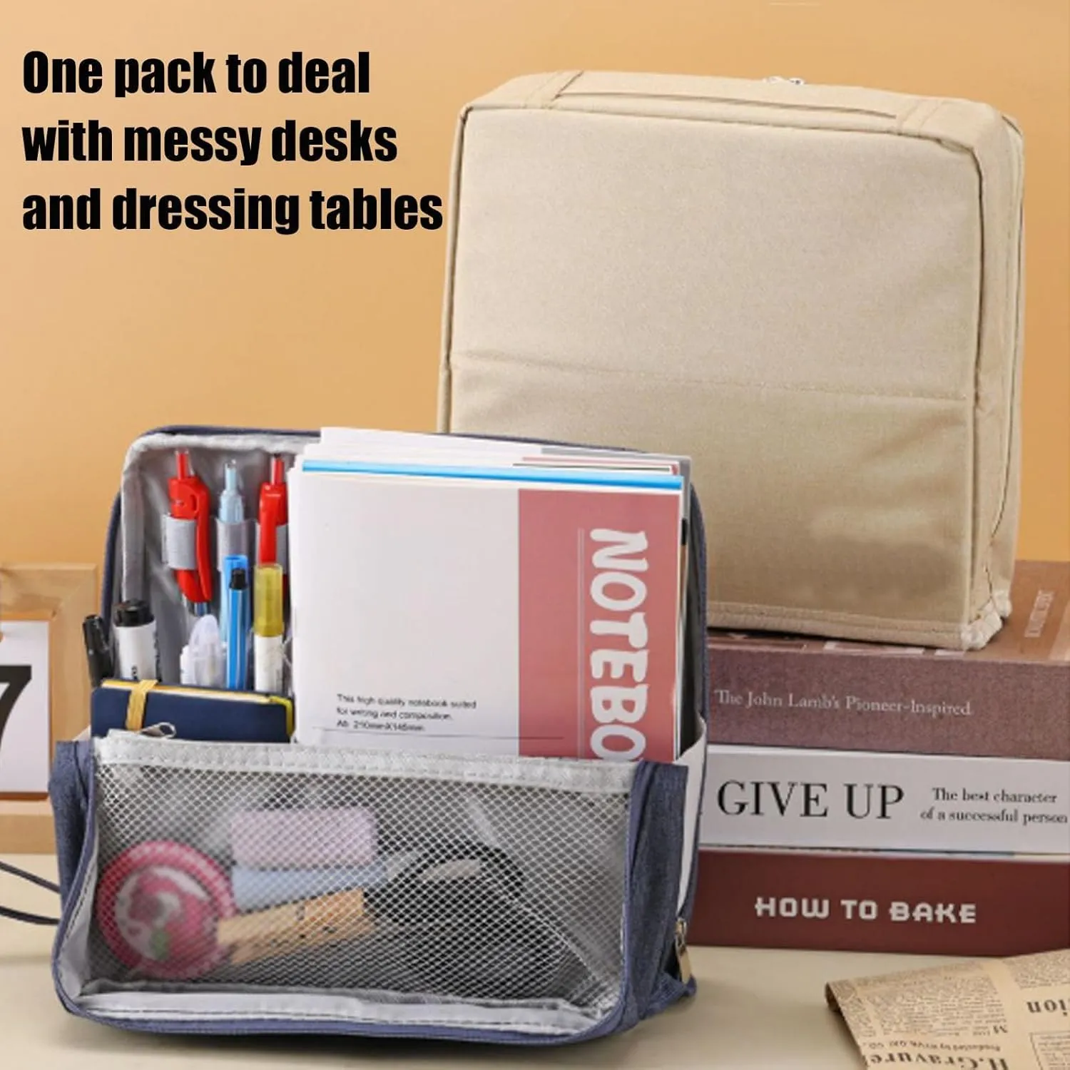 Standing Makeup Bag Portable, Large Capacity, Doresty Makeup Bag, Toiletry Bag For Women,Makeup Bag Organizers With Compartments (Gray)