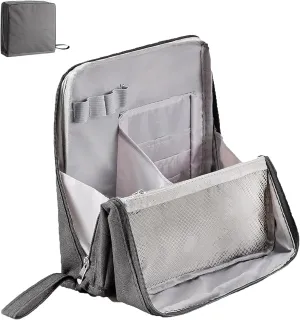 Standing Makeup Bag Portable, Large Capacity, Doresty Makeup Bag, Toiletry Bag For Women,Makeup Bag Organizers With Compartments (Gray)