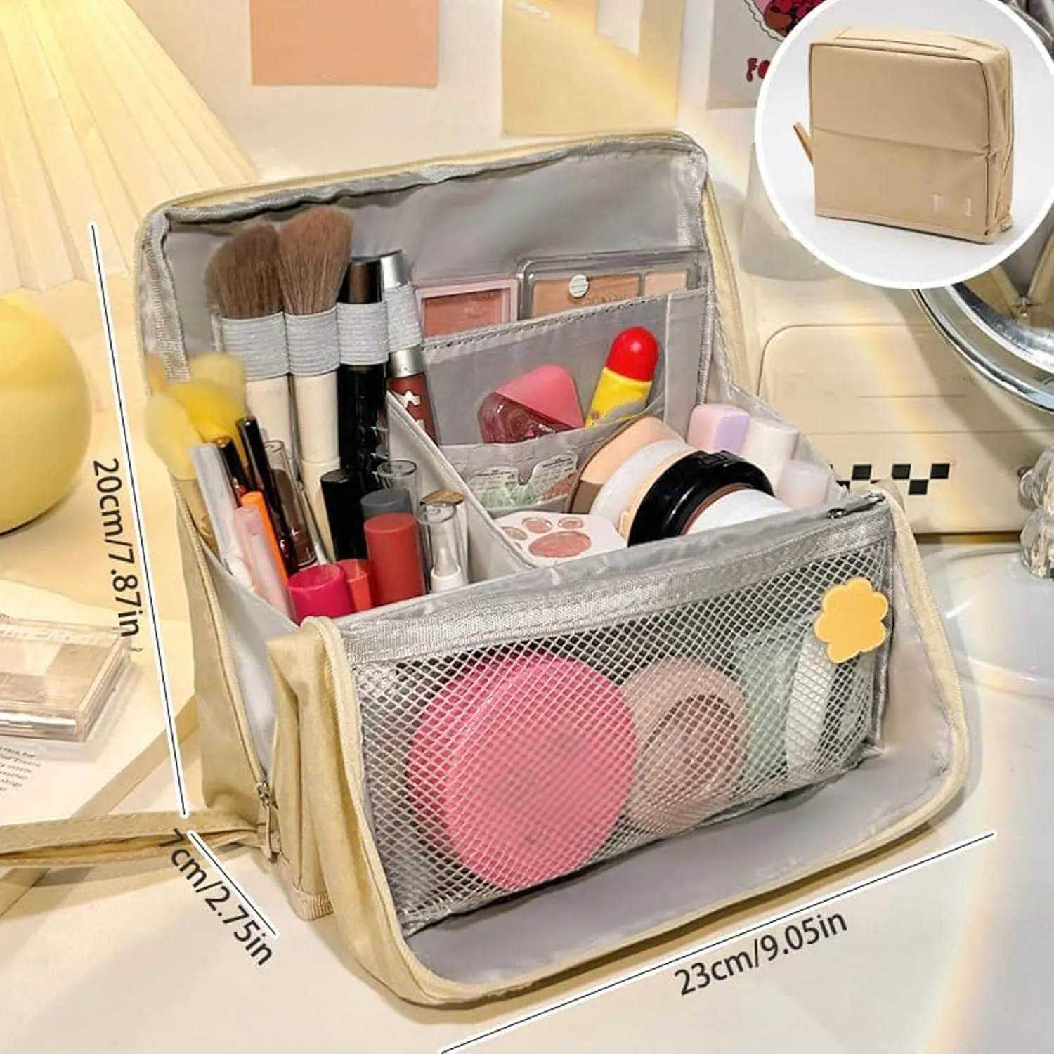 Standing Makeup Bag Portable, Large Capacity, Doresty Makeup Bag, Toiletry Bag For Women,Makeup Bag Organizers With Compartments (Gray)