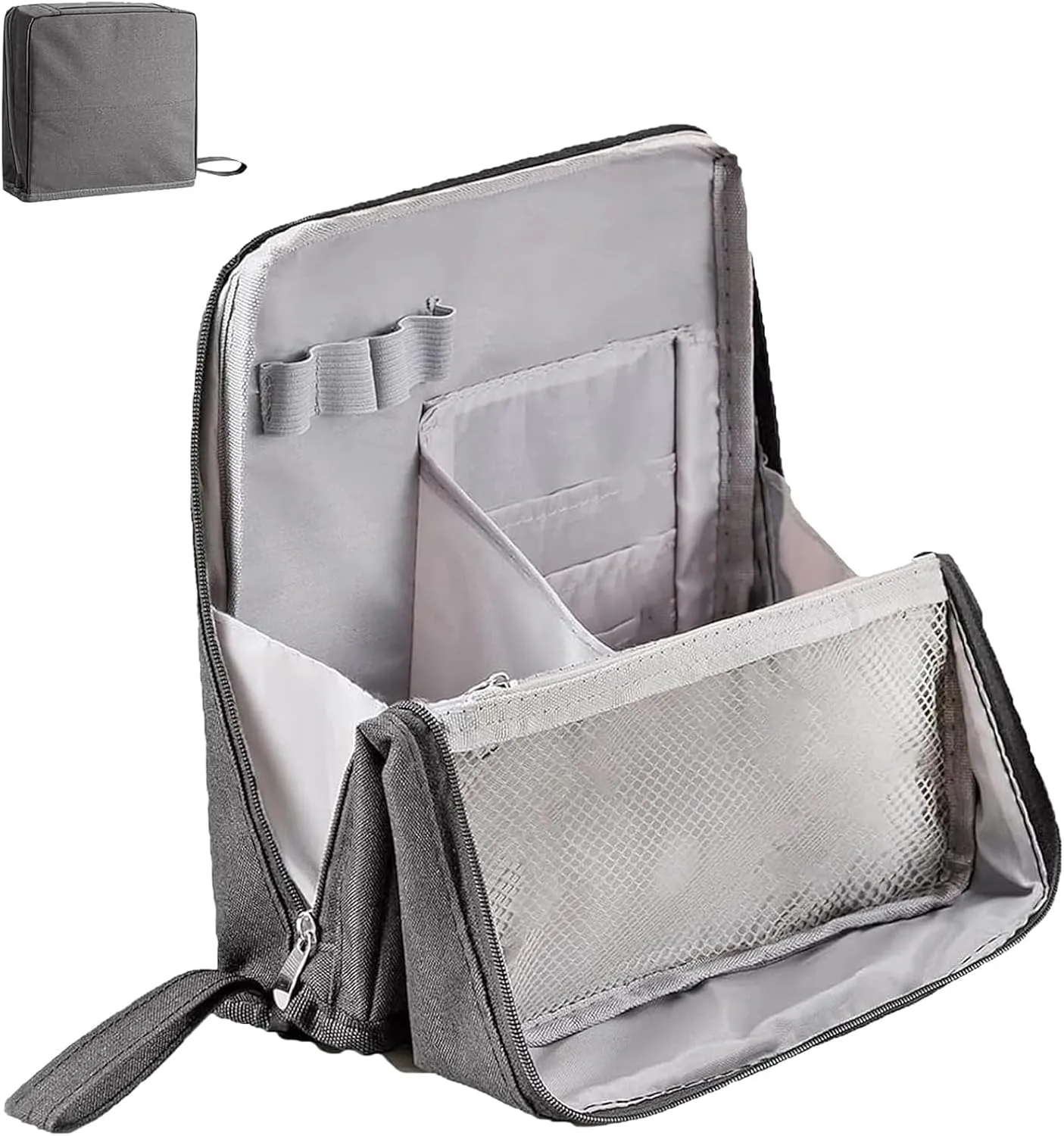 Standing Makeup Bag Portable, Large Capacity, Doresty Makeup Bag, Toiletry Bag For Women,Makeup Bag Organizers With Compartments (Gray)