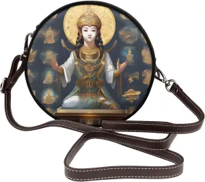Statue Of God Removable Shoulder Strap Waterproof Leather Shoulder Round Bag Crossbody Bag Travel Shopping Dating Handbag Purse
