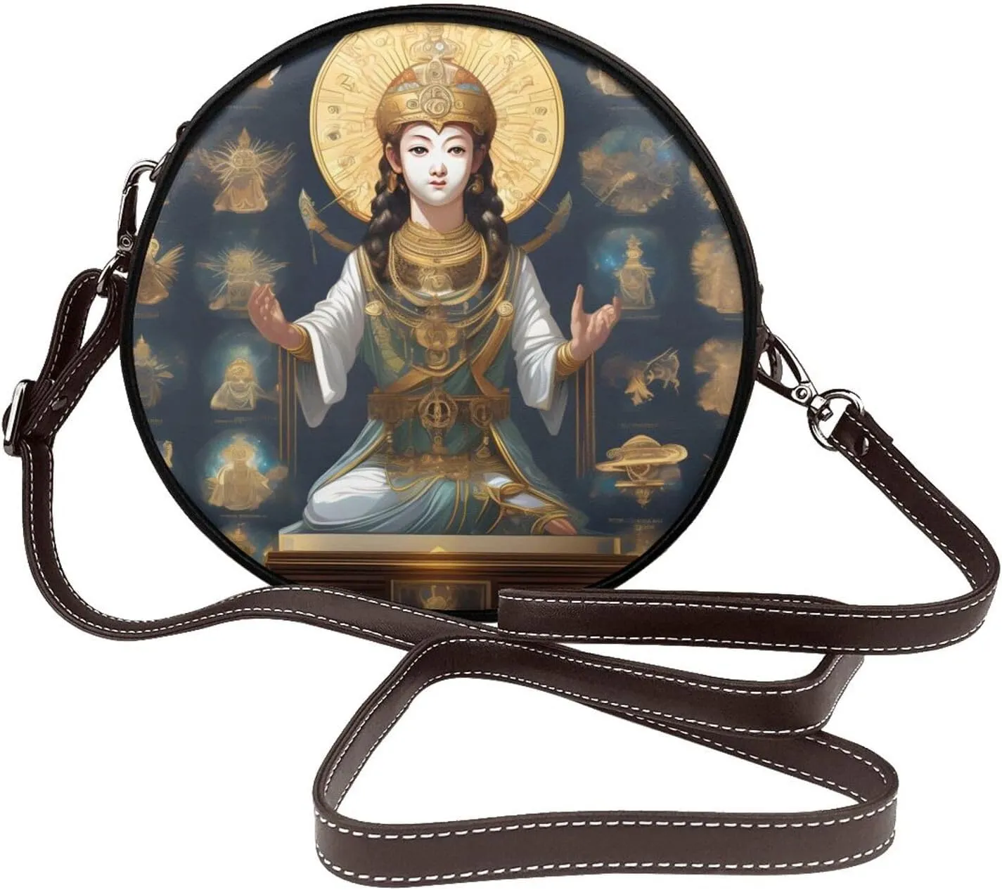 Statue Of God Removable Shoulder Strap Waterproof Leather Shoulder Round Bag Crossbody Bag Travel Shopping Dating Handbag Purse