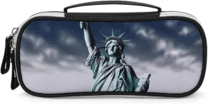Statue of Liberty Leather Makeup Bag Portable Small Cosmetic Organizer Waterproof Toiletry Bags Brushes Pencils And Travel Make Up Accessories