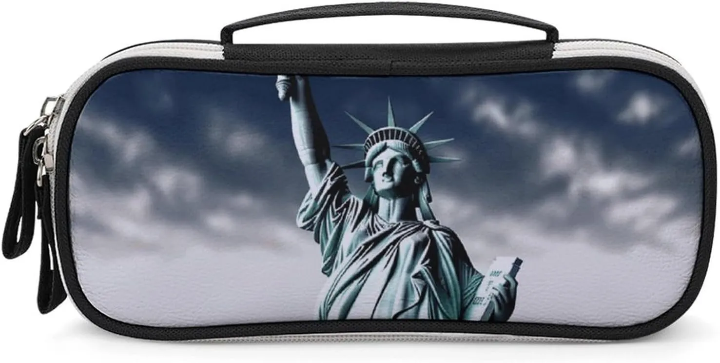 Statue of Liberty Leather Makeup Bag Portable Small Cosmetic Organizer Waterproof Toiletry Bags Brushes Pencils And Travel Make Up Accessories