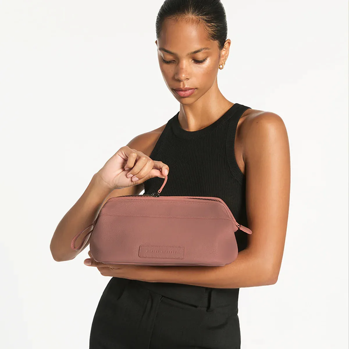 Status Anxiety leather toiletry bag dusty rose large