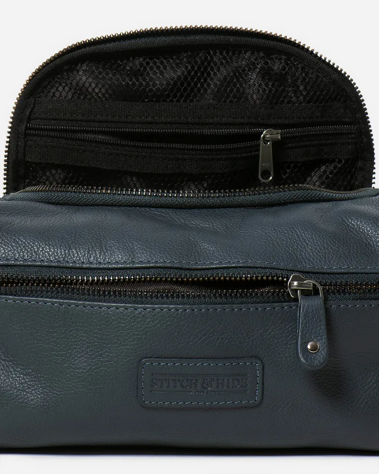 Stitch & Hide Leather Jett Toiletry Bag Deep Sea Blue