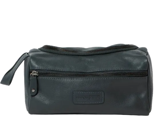 Stitch & Hide Leather Jett Toiletry Bag Deep Sea Blue