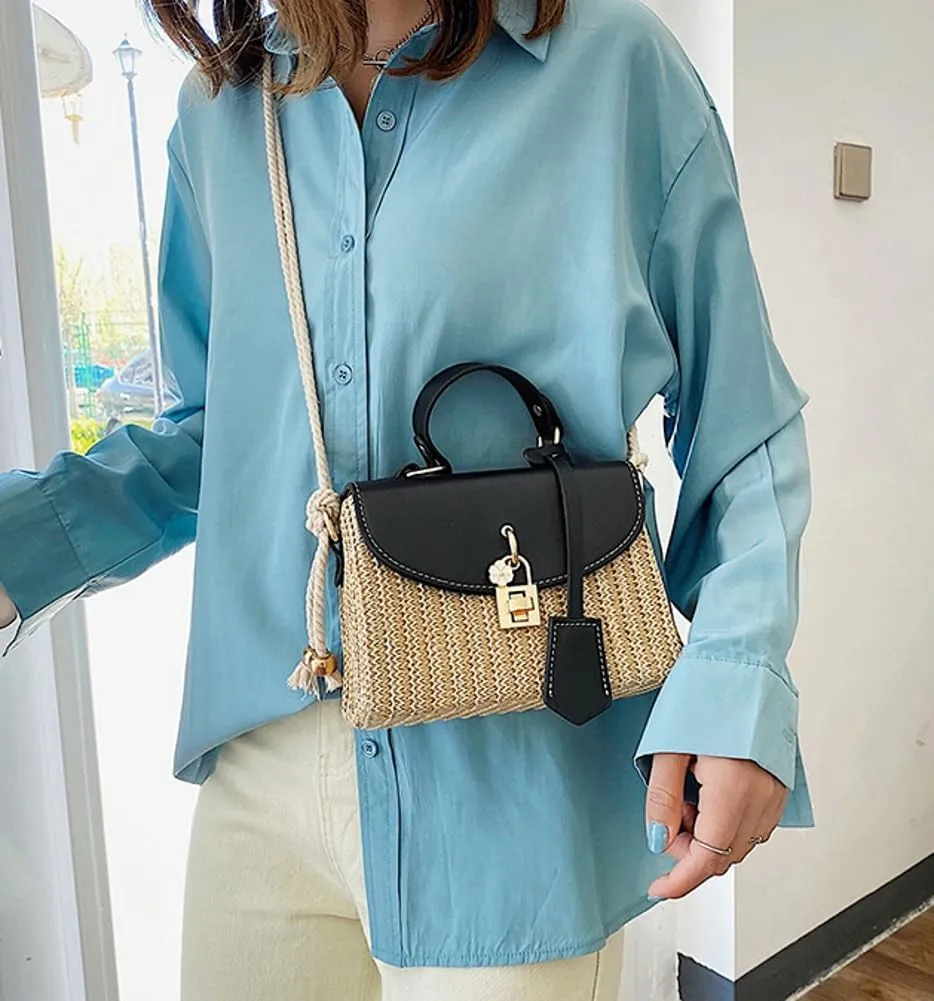 Straw Square Bag Straw Beach Bags For Women Rattan Purses Summer Straw Crossbody Purse Tote Bag Handbag Shoulder Bag 2025