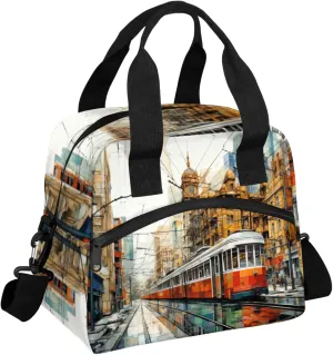 Streetcar Lunch Bag Reusable Lunch Tote Bag Insulated Thermal Cooler Lunch Box Leakproof Meal Prep Lunch Bags for Women Men Work Travel Outdoor Picnic