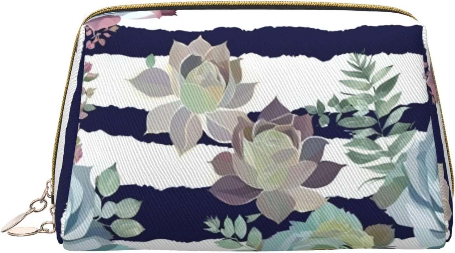 Striped Succulents Toiletry Pouch, Travel-Friendly Makeup Organizer For Makeup Brushes, Lipsticks