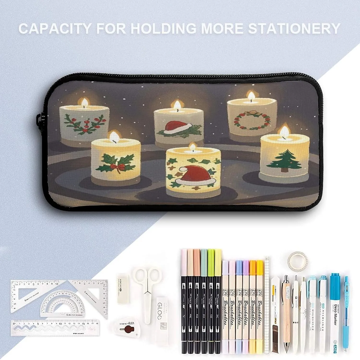 Stylish 3-in-1 Backpack Set, Christmas Candles Print Backpack, Lunch Bag & Pencil Case - Durable Polyester,Lightweight,Comfortable Straps