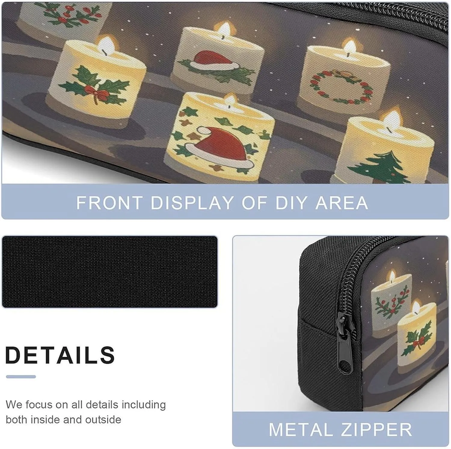 Stylish 3-in-1 Backpack Set, Christmas Candles Print Backpack, Lunch Bag & Pencil Case - Durable Polyester,Lightweight,Comfortable Straps