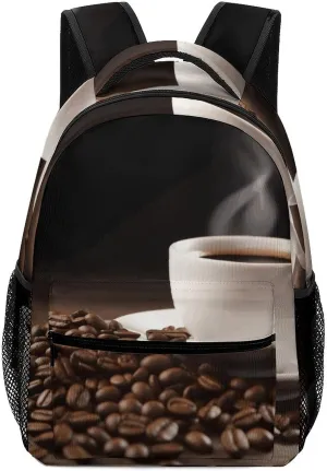 Stylish Backpack, Coffee Cup And Coffee Bean Print Durable Backpack Travel Backpack Hiking Backpack Ergonomic Backpack Comfortable Backpack