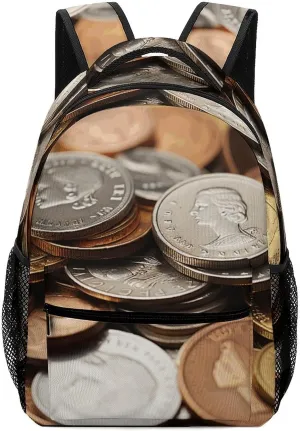 Stylish Backpack, Currency Coin Print Durable Backpack Travel Backpack Hiking Backpack Ergonomic Backpack Comfortable Backpack