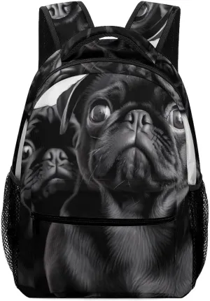 Stylish Backpack, Cute Black Pug Dog Print Durable Backpack Travel Backpack Hiking Backpack Ergonomic Backpack Comfortable Backpack