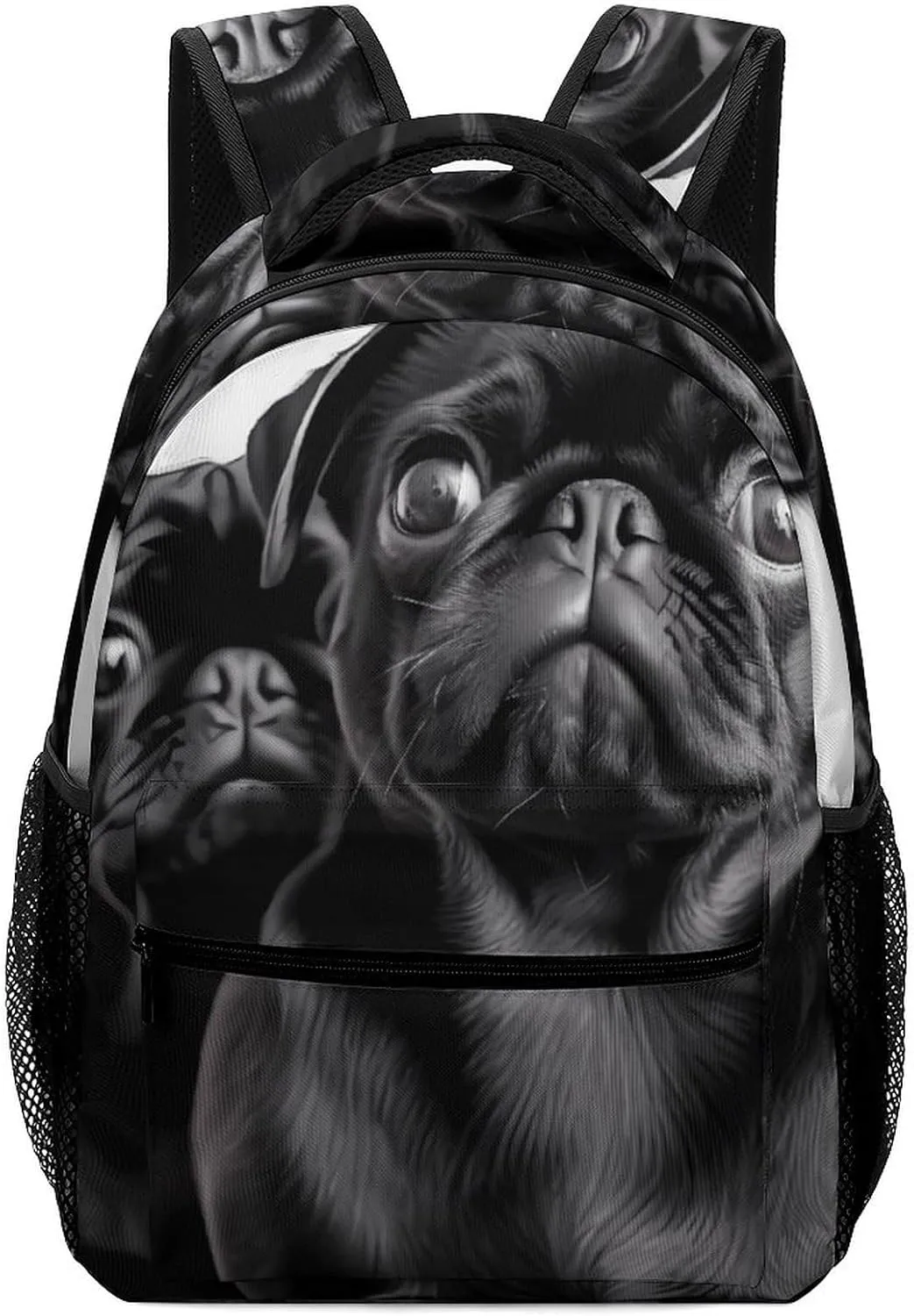 Stylish Backpack, Cute Black Pug Dog Print Durable Backpack Travel Backpack Hiking Backpack Ergonomic Backpack Comfortable Backpack