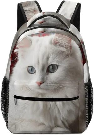 Stylish Backpack, Cute White Cat Print Durable Backpack Travel Backpack Hiking Backpack Ergonomic Backpack Comfortable Backpack