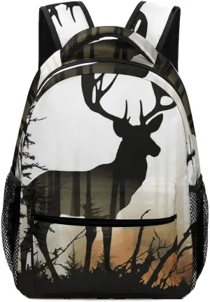 Stylish Backpack, Deer Silhouette Print Durable Backpack Travel Backpack Hiking Backpack Ergonomic Backpack Comfortable Backpack