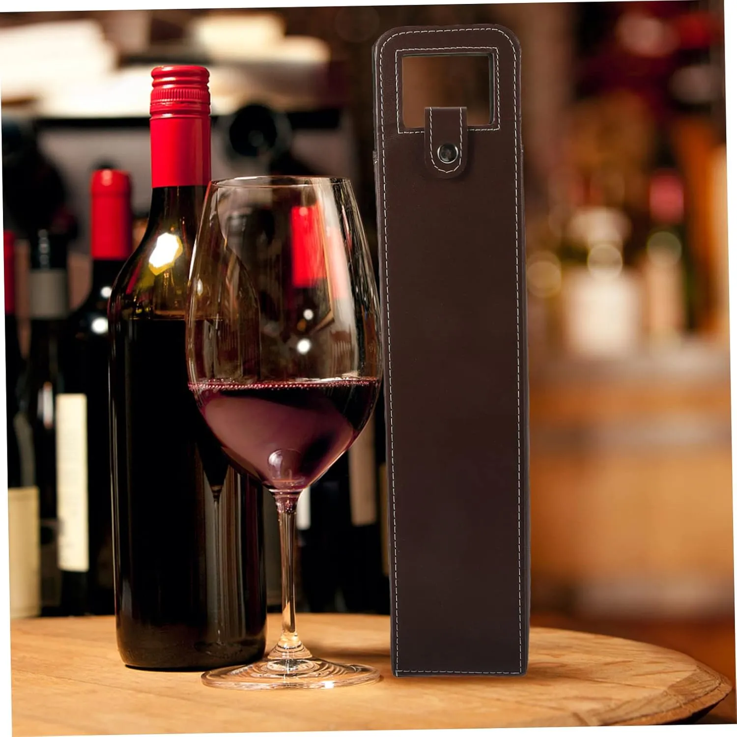 Stylish Leather Wine Tote Carrier Reusable Wine Storage Bag for Birthday Parties Transportation Wear Resistant Design for present Wrapping