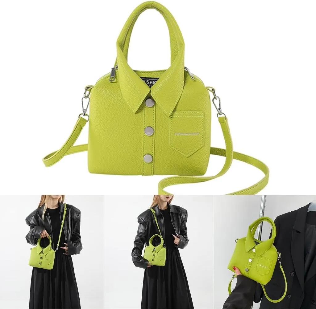 Stylish Solid Color Crossbody Bag PU 1eather Shirt Shape Shoulder Handbag Purse with Top Handle for Daily Use and Travel