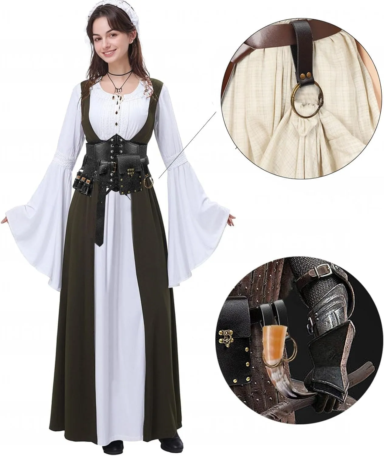 SUMGOGO 5PCS Corset Renaissance Belt Medieval Renaissance Belt Pouch Cork Potion Bottle Festival Halloween Costume Accessory