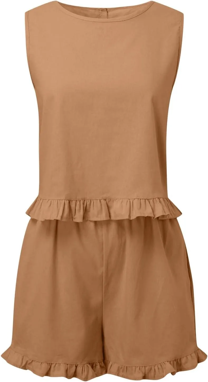 Summer New European And Foreign Trade Women's Clothing Sleeveless Pleated Vest Shorts Casual Set Full Tilt