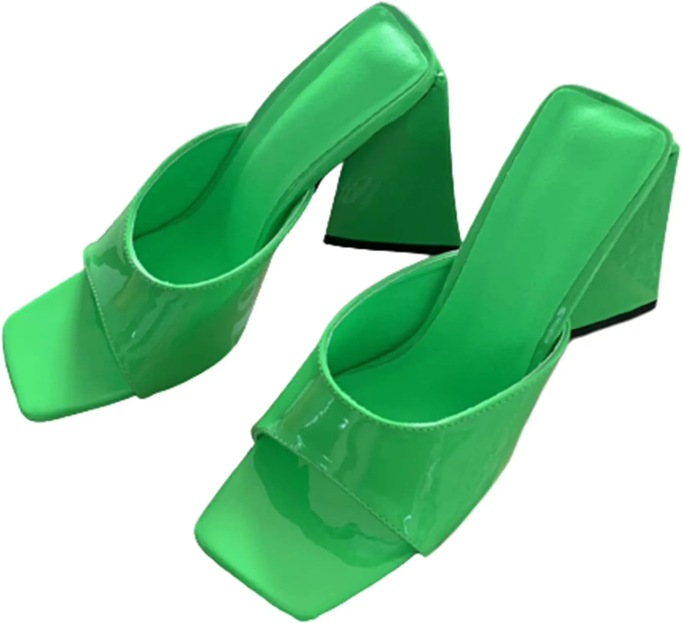 Summer Silk Triangle Square Heels Heel Slippers Sexy Street Woman Party Square Toe Pumps Dress Slides Shoes