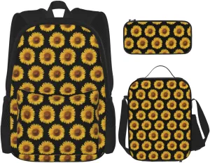 Sunflower Multifunctional Pocket Backpack Crossbody Lunch Bag Pencil Case 3Pcs Set Large Capacity Backpack