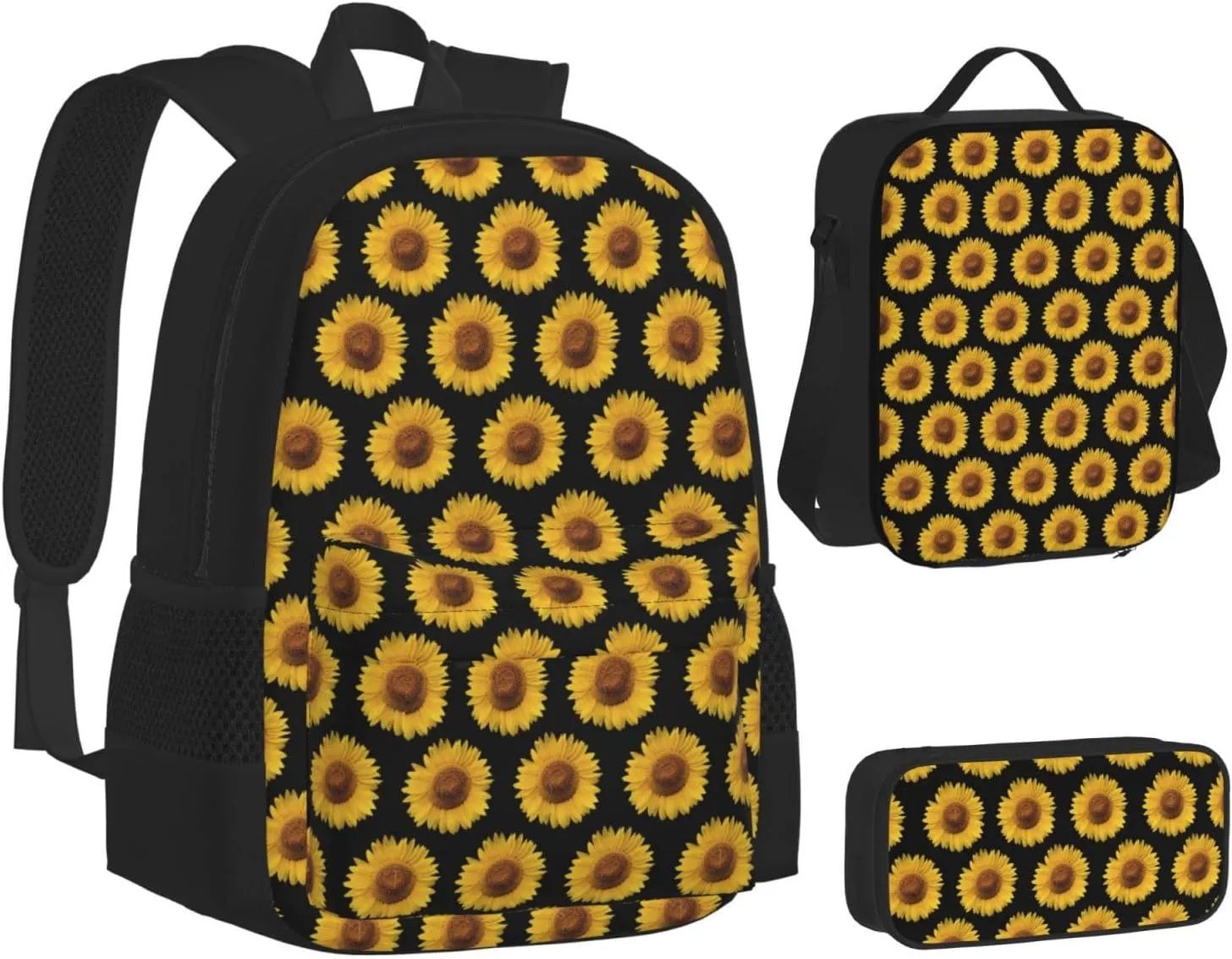 Sunflower Multifunctional Pocket Backpack Crossbody Lunch Bag Pencil Case 3Pcs Set Large Capacity Backpack