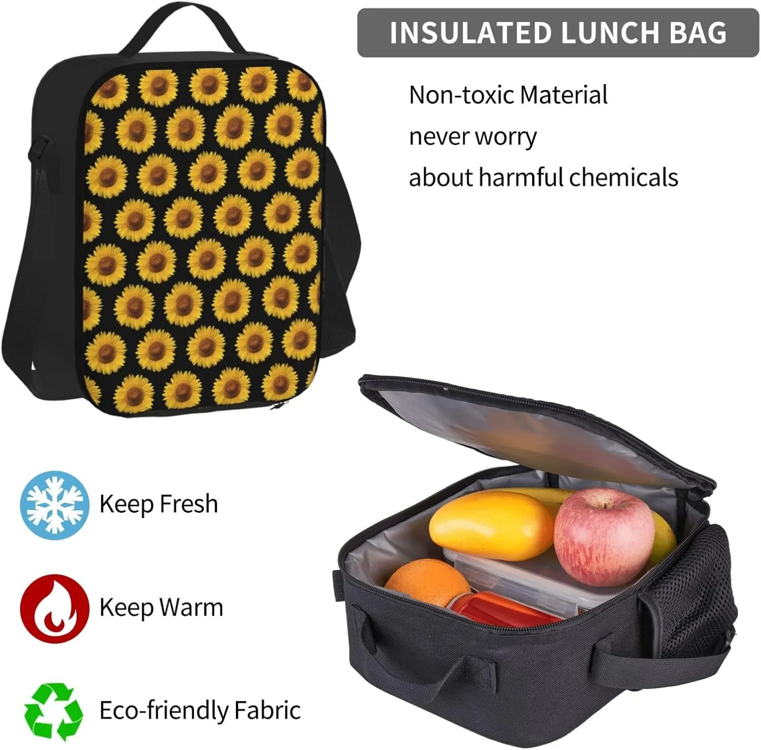 Sunflower Multifunctional Pocket Backpack Crossbody Lunch Bag Pencil Case 3Pcs Set Large Capacity Backpack