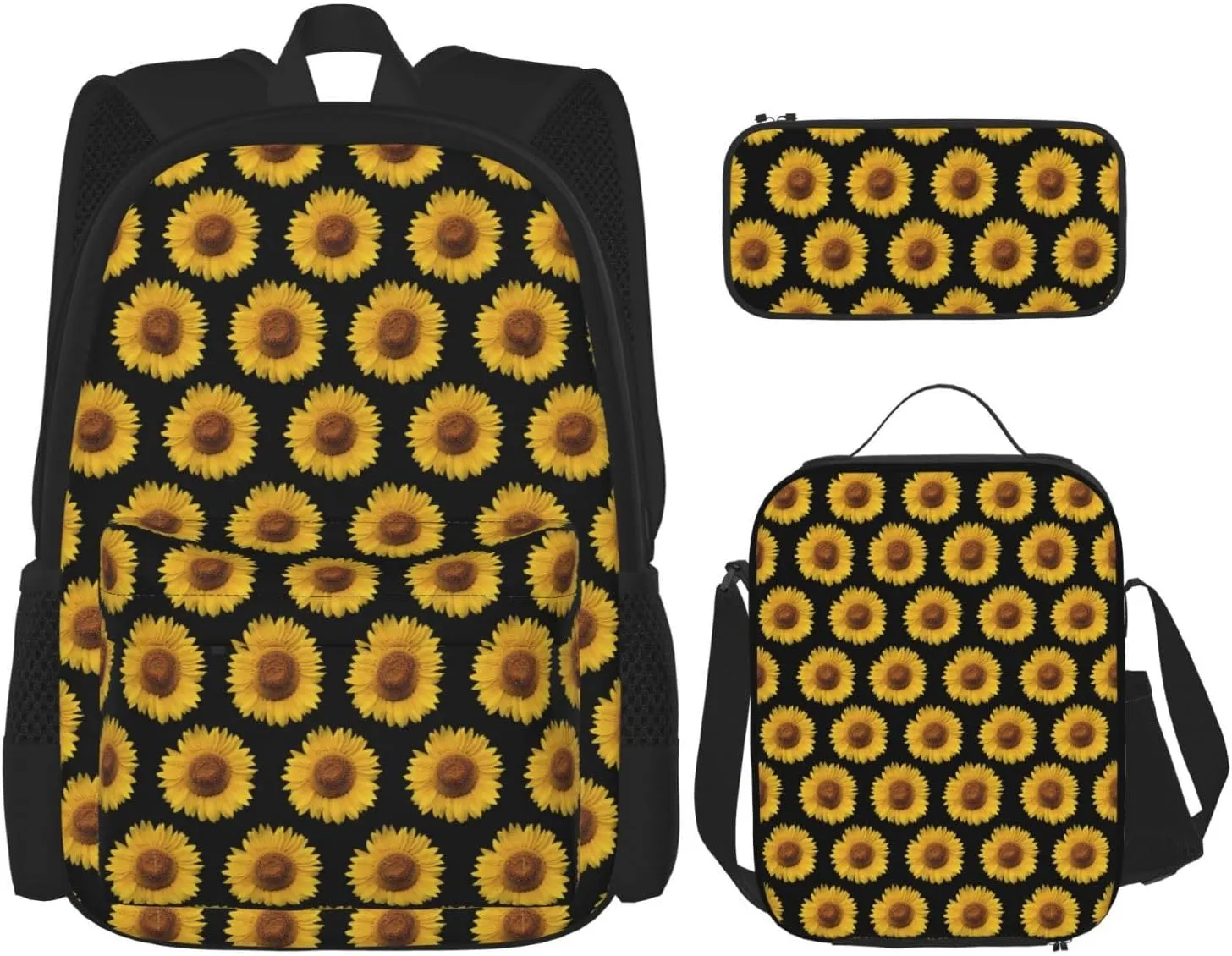 Sunflower Multifunctional Pocket Backpack Crossbody Lunch Bag Pencil Case 3Pcs Set Large Capacity Backpack