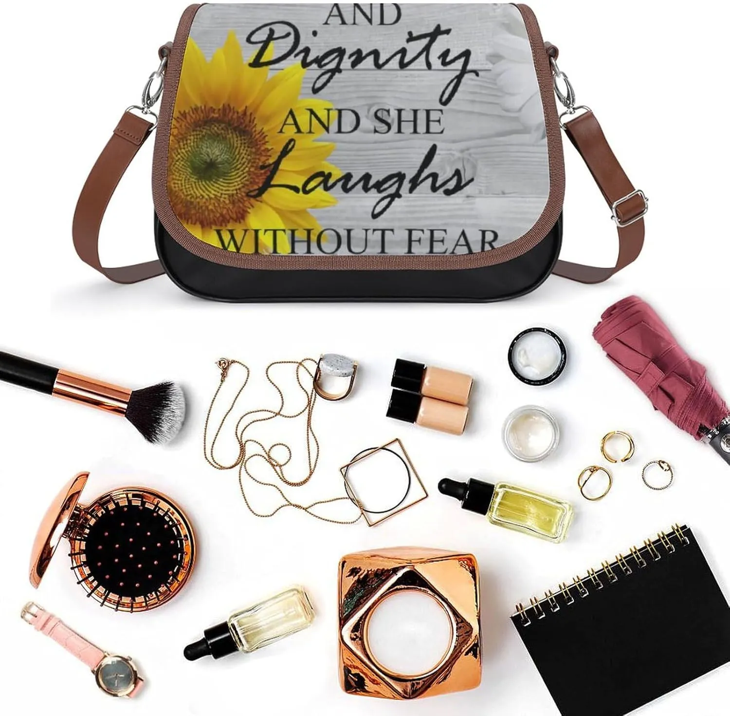 Sunflower Pattern Leather Shoulder Bag with Detachable Shoulder Strap Versatile for Daily Use