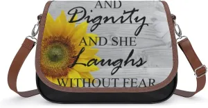 Sunflower Pattern Leather Shoulder Bag with Detachable Shoulder Strap Versatile for Daily Use