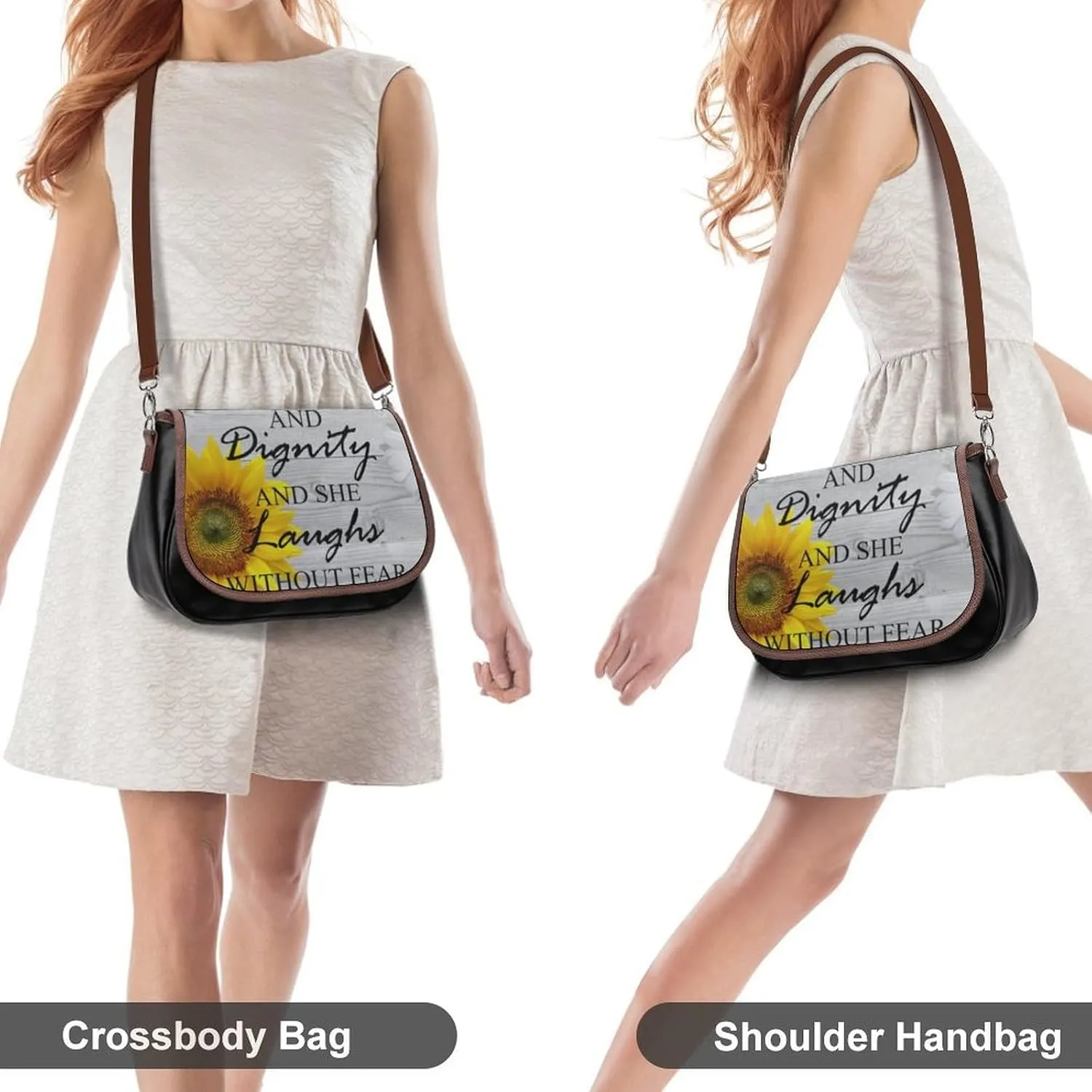 Sunflower Pattern Leather Shoulder Bag with Detachable Shoulder Strap Versatile for Daily Use