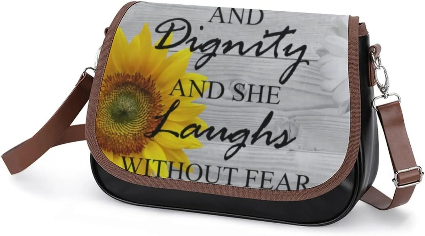 Sunflower Pattern Leather Shoulder Bag with Detachable Shoulder Strap Versatile for Daily Use