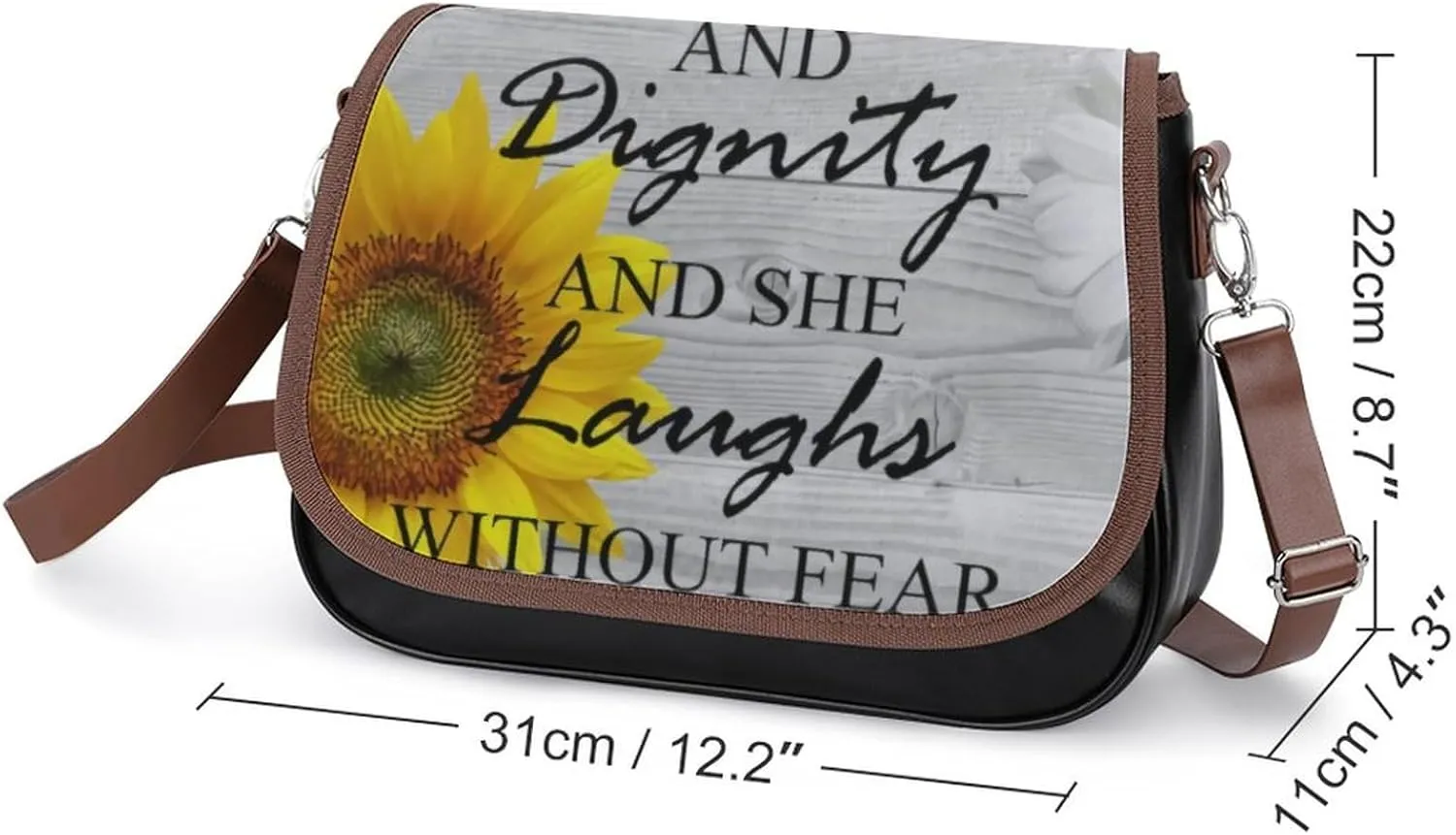 Sunflower Pattern Leather Shoulder Bag with Detachable Shoulder Strap Versatile for Daily Use
