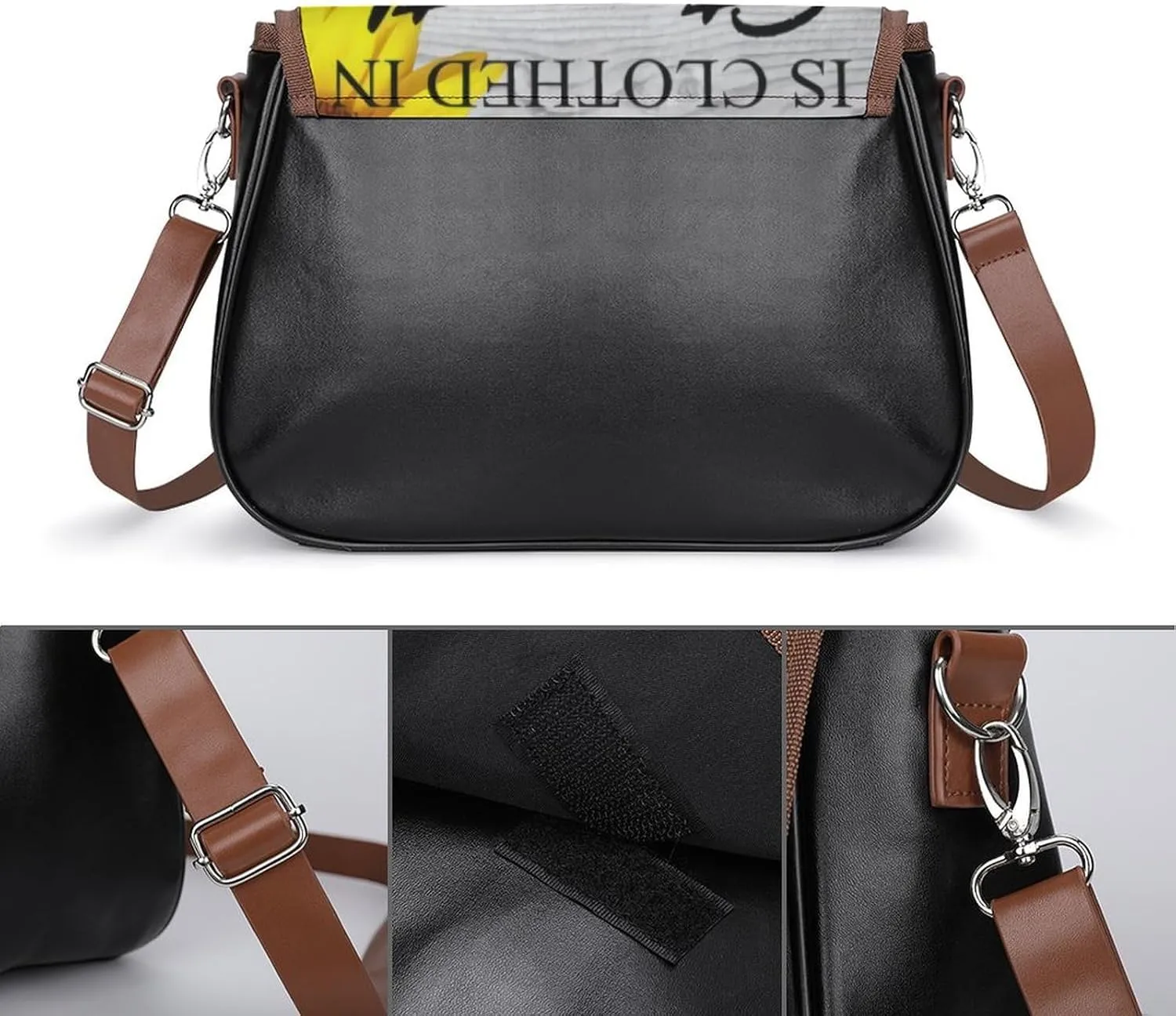 Sunflower Pattern Leather Shoulder Bag with Detachable Shoulder Strap Versatile for Daily Use