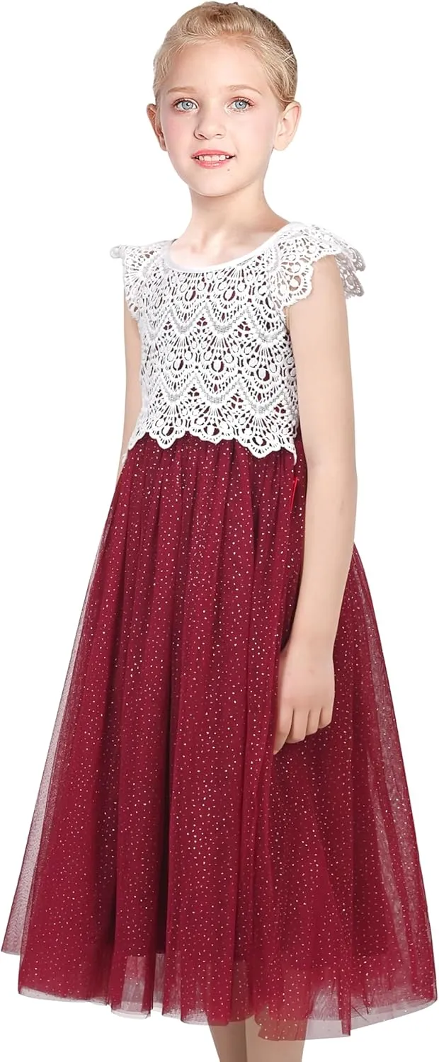Sunny Fashion Girls Dress Purple Lace Tulle Sleeveless Hollow Back Party Pageant