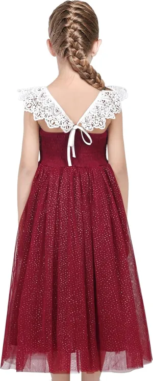 Sunny Fashion Girls Dress Purple Lace Tulle Sleeveless Hollow Back Party Pageant