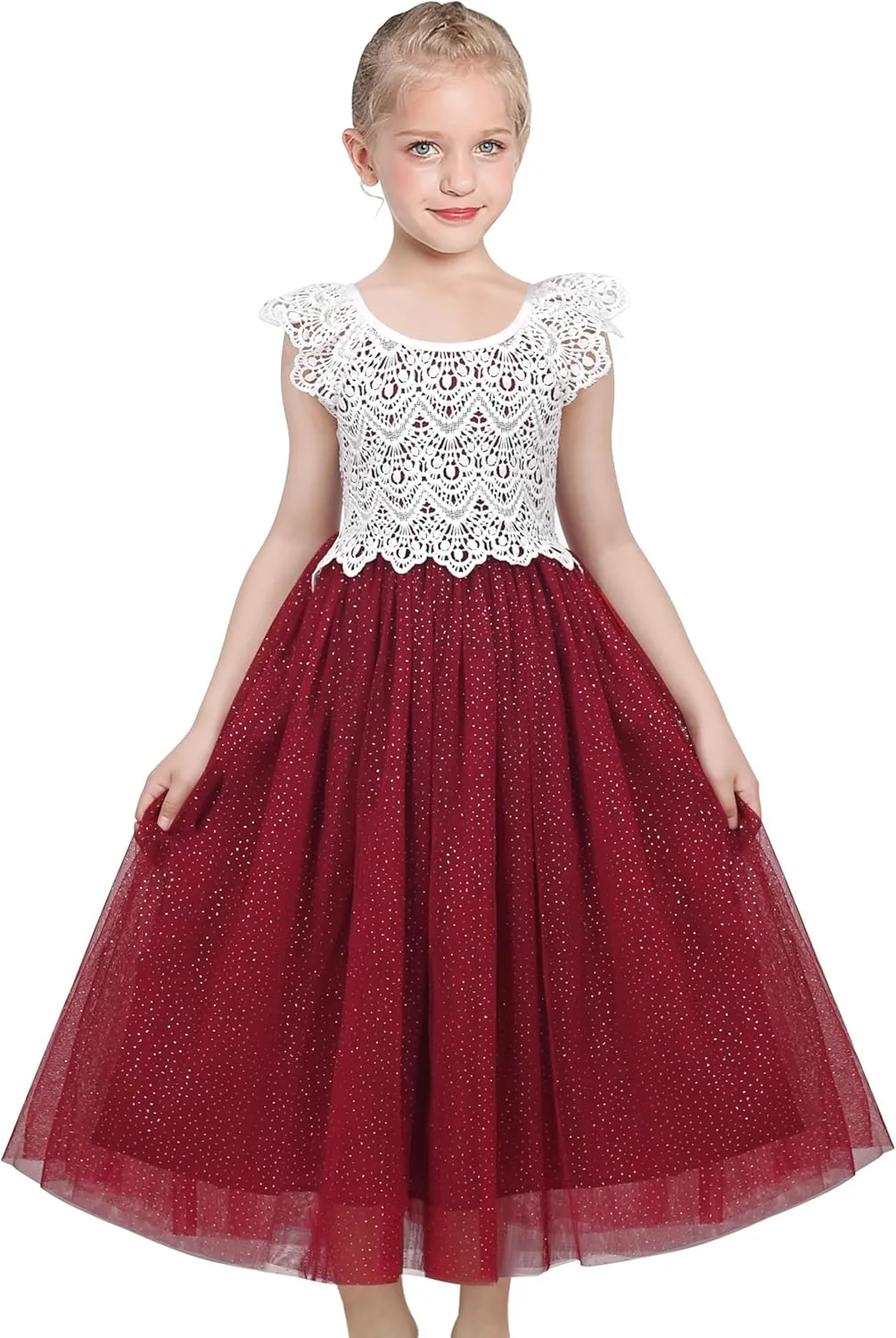 Sunny Fashion Girls Dress Purple Lace Tulle Sleeveless Hollow Back Party Pageant