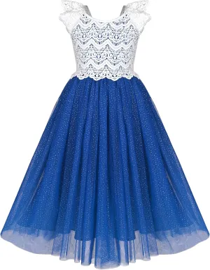 Sunny Fashion Girls Dress Purple Lace Tulle Sleeveless Hollow Back Party Pageant