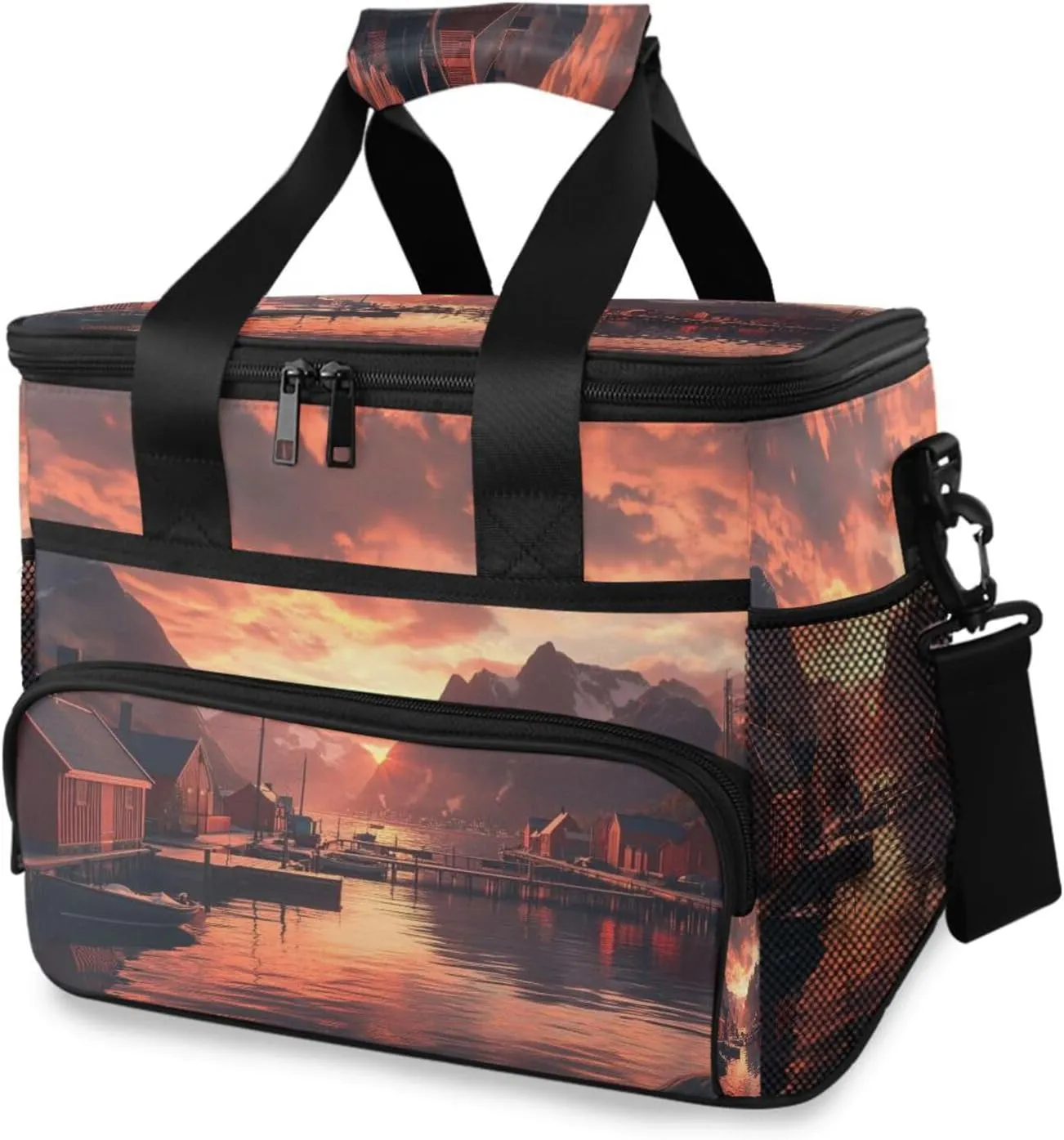 Sunset in The Harbor Lunch Box for Men & Women, 15L Leakproof Cooler Lunch Bag Reusable Insulated Lunch Bag with Adjustable Strap for Office Work Picnic Hiking Beach