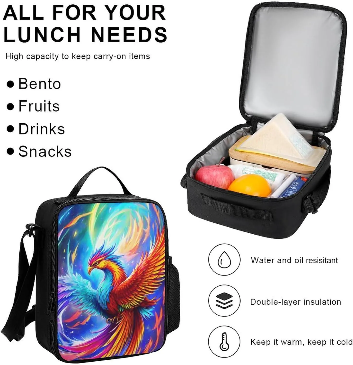 Supdreamc 3 Pcs Daypack Mythical Red And Blue Fire Phoenix Bird Art Traveling & Camping Backpack Sets - Large Capacity Multipurpose Anti-Theft Carry On Bag for Adults