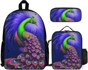 Supdreamc 3 Piece Backpack Large Capacity Carry On Bag Backpack for Hiking Outdoors Running - Peacock Oil Art, for Adult, Travel Daypack