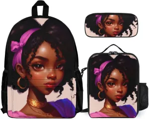Supdreamc 3 Piece Daypack Big Capacity Shoulder Bag Backpack for Outdoors Bicycle - African American Women Black Women Ethnic Art, Travel Hiking Backpack   Lunch Bag   Pencil Bag