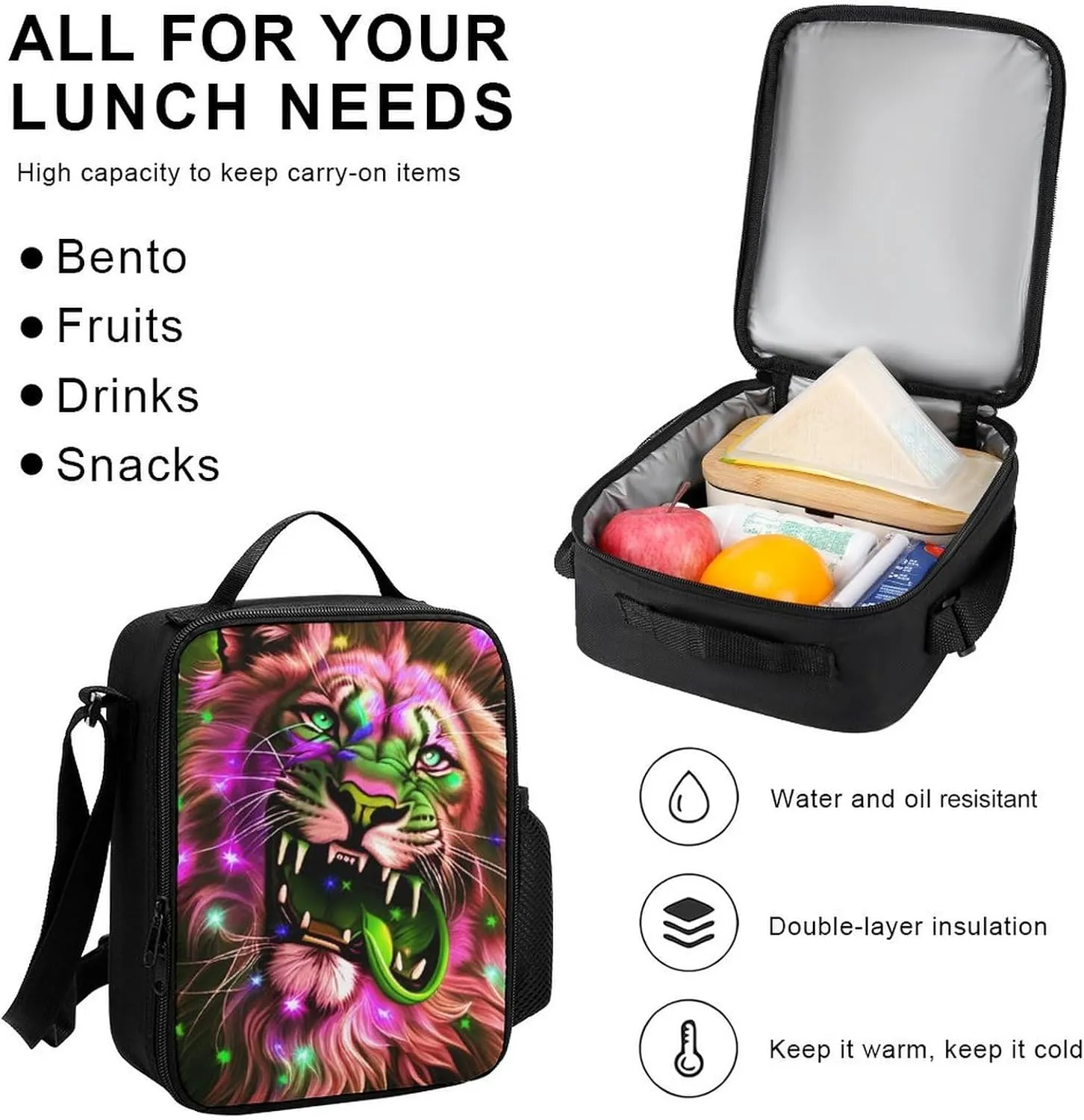 Supdreamc 3 Piece Rucksacks Sets, Lion Howling Art Bookbag Lunch Bag Pencil Case, Daypack Backpack, Camping Outdoor Backpack, Computer Bag